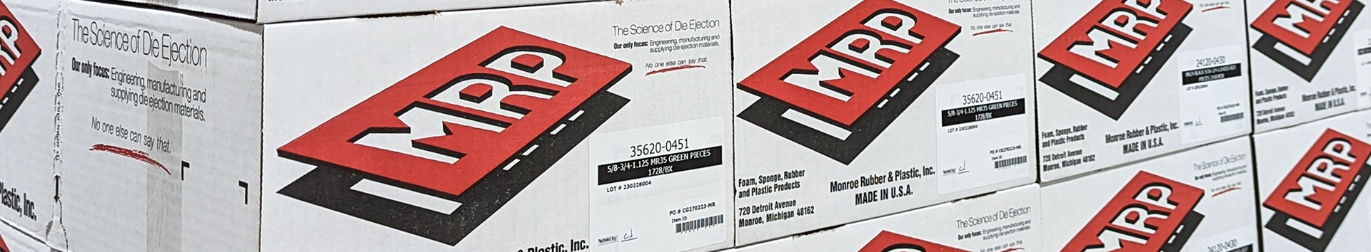 Monroe Rubber and Plastic boxes packed with die ejection rubber